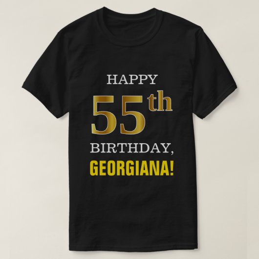 T-shirt Gras, Noir, Faux Or 55ème anniversaire avec nom Ch (Design devant)