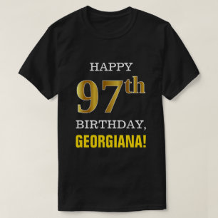 T-shirt Gras, Noir, Faux Or 97ème anniversaire avec nom Ch