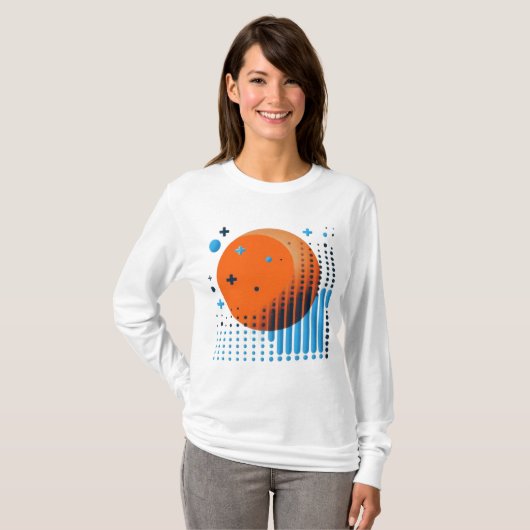 T-shirt Gras Orange Circle & Fading Blue Dot Grid Femmes (Devant entier)