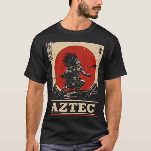 T-shirt Gras Red Sun Aztec Guerrier Design culturel (Devant)