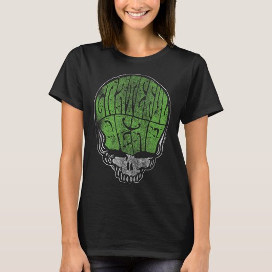 T-shirt Grateful Dead Psychedelic Green Stealie Skull Vint (Devant)