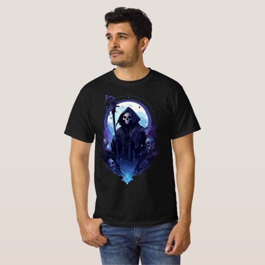 T-shirt Grave Faucheuse Lune Décès Silence (Devant entier)
