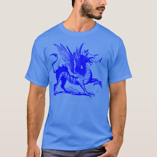 T-shirt Gravure de dragon - Bleu (Devant)