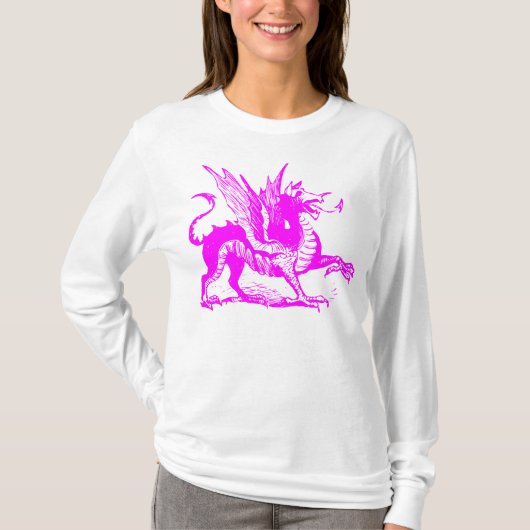 T-shirt Gravure de dragon - Magenta (Devant)