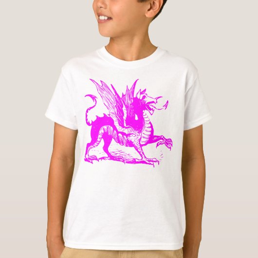 T-shirt Gravure de dragon - Magenta (Devant)