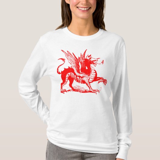 T-shirt Gravure de dragon - Rouge (Devant)