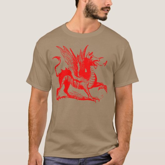 T-shirt Gravure de dragon - Rouge (Devant)