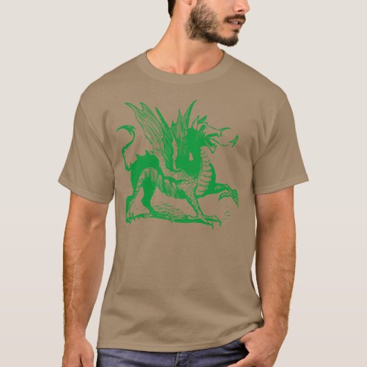 T-shirt Gravure de dragon - Vert d'herbe (Devant)