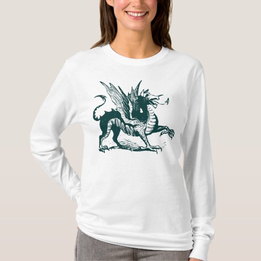 T-shirt Gravure de dragon - Vert foncé (Devant)