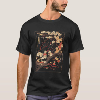 T-shirt Gravure sur bois de fleurs de cerisier japonaises
