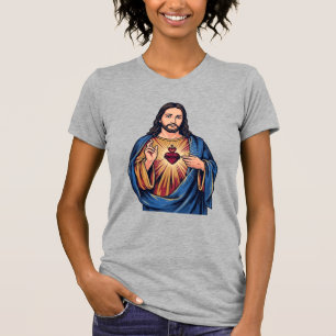 T-shirt Gravure Vintage Cœur Sacré Vecteur Religieux De