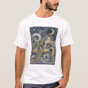 T-shirt Gravure Vintage Tortue de Mer Nuit Étoilée
