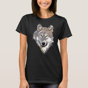 T-shirt Gray Wolf Head Art Howling Moon Animal Forest Lone