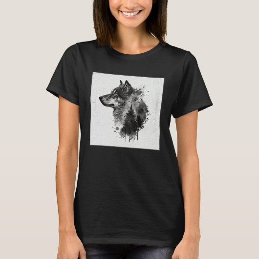 T-shirt Gray Wolf Paint Splatter Warrior Wild Animal Uniqu (Devant)