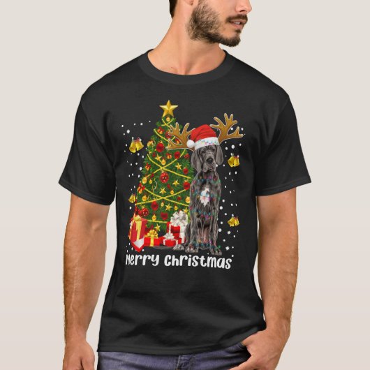 T-shirt Great Dane Christmas Lights Tree Santa Xmas Pajama (Devant)