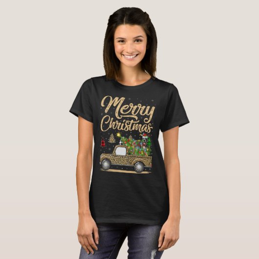T-shirt Great Dane Dog On Christmas Tree Leopard Truck Xma (Devant entier)