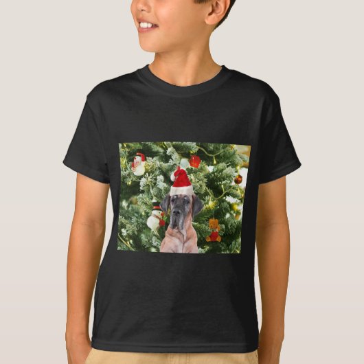 T-shirt Great Dane w Christmas Tree Cadeaux Boîtes de Noël (Devant)
