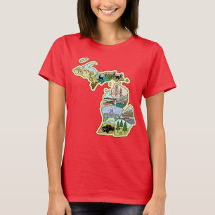 T-shirt Great Lake State Michigan Vintage Illustrated Map