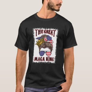T-shirt "Great Maga King" 4 juillet Messy Bun USA Drapeau