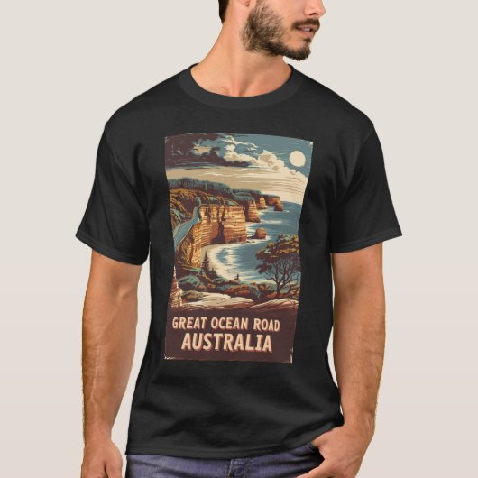 T-shirt Great Ocean Road Australie Illustration Art Voyage (Devant)
