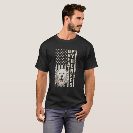 T-shirt Great Pyrenees Dog Patriotic American Flag Pyrenee (Devant entier)