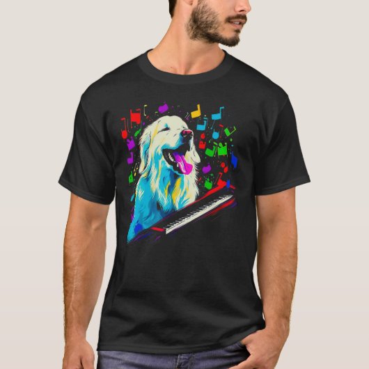 T-shirt Great Pyrenees Dog Pianist (Devant)