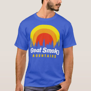 T-shirt Great Smoky Mountains Arbres rétro coucher de sole