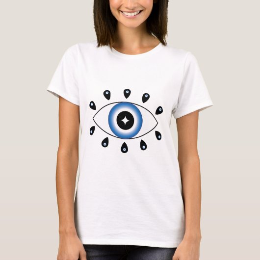 T-shirt Grec Mal Oeil Bleu Noir Blanc (Devant)