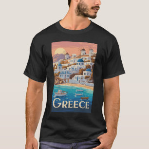 T-shirt Grèce Mykonos Illustration Voyage Art Vintage