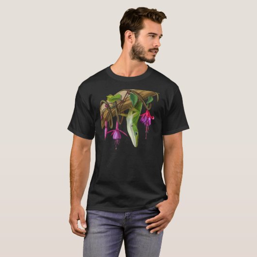 T-shirt Green anole with Fuchsias  (Devant entier)