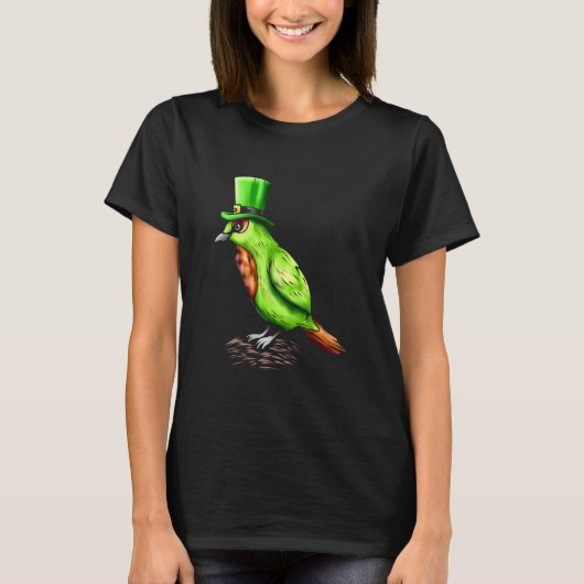 T-shirt Green Bird With Leprechaun Hat On St Patricks Day (Devant)