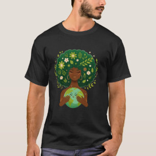 T-shirt Green Black Afro Mère Jour des terres Gaia Sauvez
