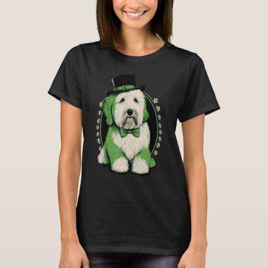 T-shirt Green Bobtail shamrock St Patricks Day Old English (Devant)