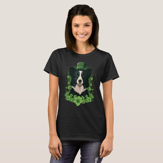 T-shirt Green Border Collie shamrock St Patricks Day Borde (Devant entier)