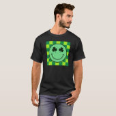T-shirt Green Checkerboard Lucky Smiley Face Art (Devant entier)