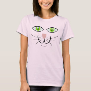 T-shirt Green Eyed Happy Chat Visage Dessin avec Whiskers