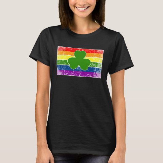 T-shirt Green Four Leaf Clover Rainbow St Patrick's Day (Devant)