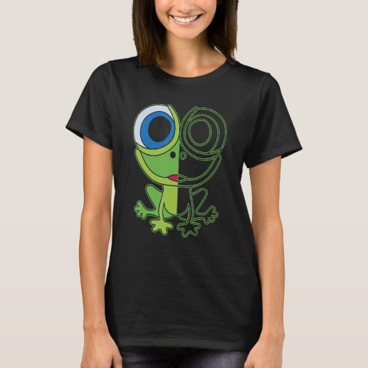 T-shirt Green frog with big eyes animal motif with toad (Devant)