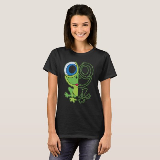 T-shirt Green frog with big eyes animal motif with toad (Devant entier)