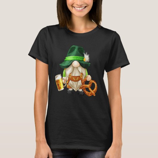 T-shirt Green Gnome Holding Irish Beer And Shamrock St Pat (Devant)