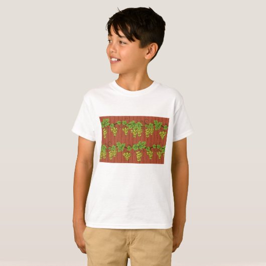 T-shirt Green Grape Vine Pattern on Rustic Wood (Devant entier)