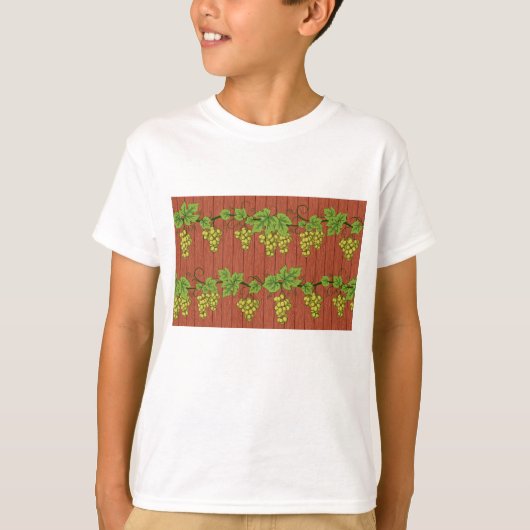 T-shirt Green Grape Vine Pattern on Rustic Wood (Devant)