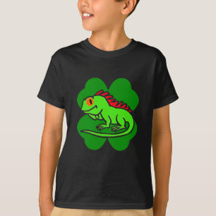 T-shirt Green Iguana with four leaf clover