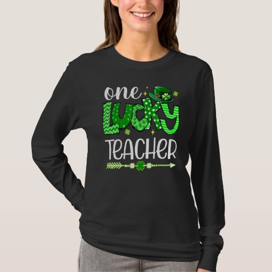 T-shirt Green Leopard Shamrock One Lucky Teacher St Patric (Devant)