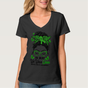 T-shirt Green Messy Bun En Mai Nous Portons Une Santé Ment