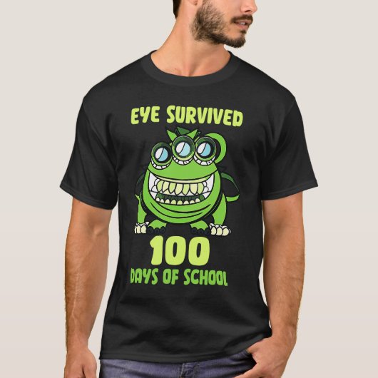 T-shirt Green Monster Eye Survived 100 Days Of School Par (Devant)