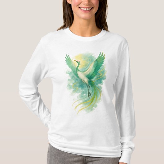 T-shirt 【Green Phoenix Bird Long Sleeve T-Shirt】 (Devant)