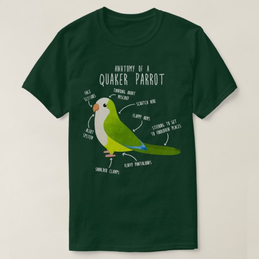 T-shirt Green Quaker Parrot Anatomy Bird (Design devant)