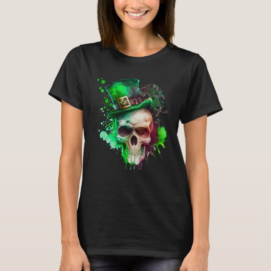 T-shirt Green Shamrock Skull Irish Ireland St Patricks Day (Devant)