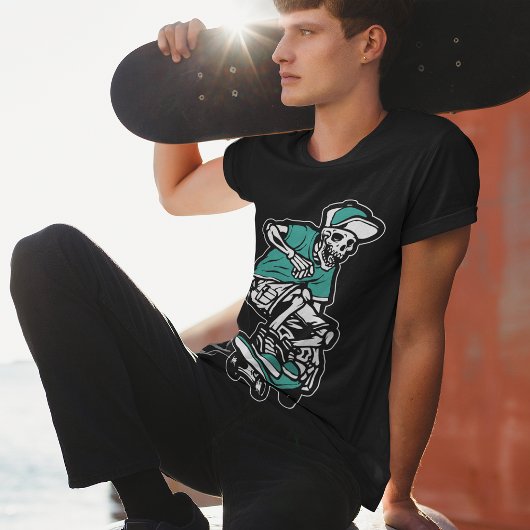 T-shirt Green Skeleton équitation Skateboard Cool Graphism